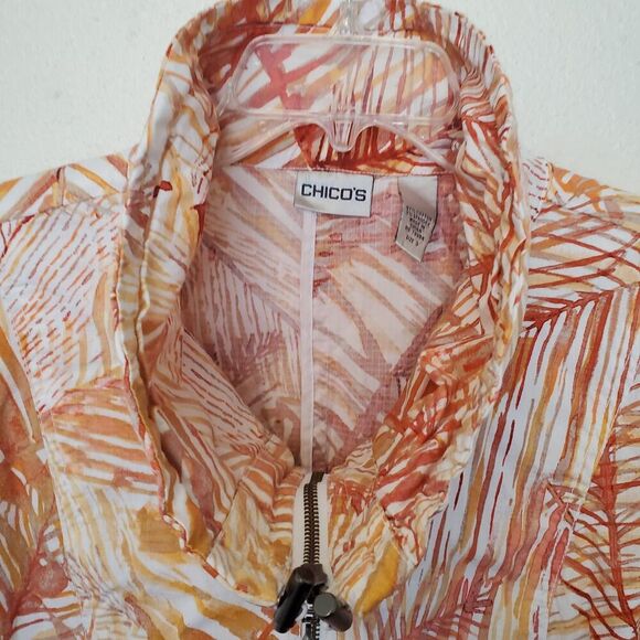 Chicos 3 Womens Sz XL/16 Orange Leaf Tropical Palm Full Zip Lightweight Jacket - Picture 11 of 16